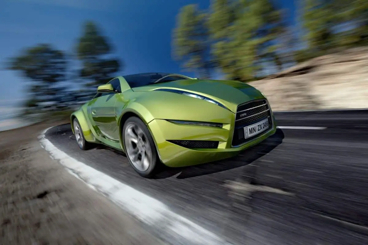 photographic image of lime green mazda hybrid sports car with motion blur