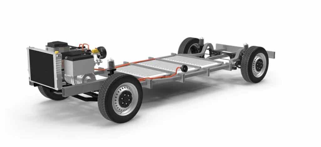 3D render of basic structure of an electric car ev