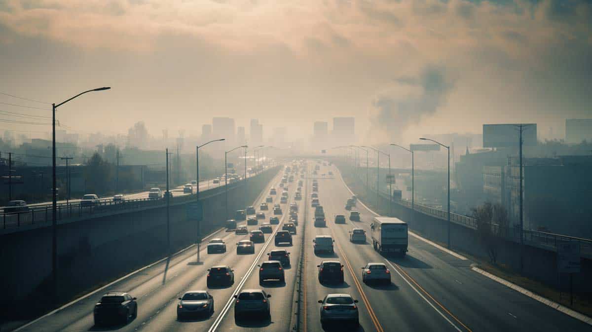 A_busy_California_highway_with_traffic_smog
