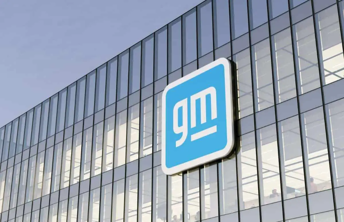 New General Motors Company Signage Logo on Top of Glass Building.