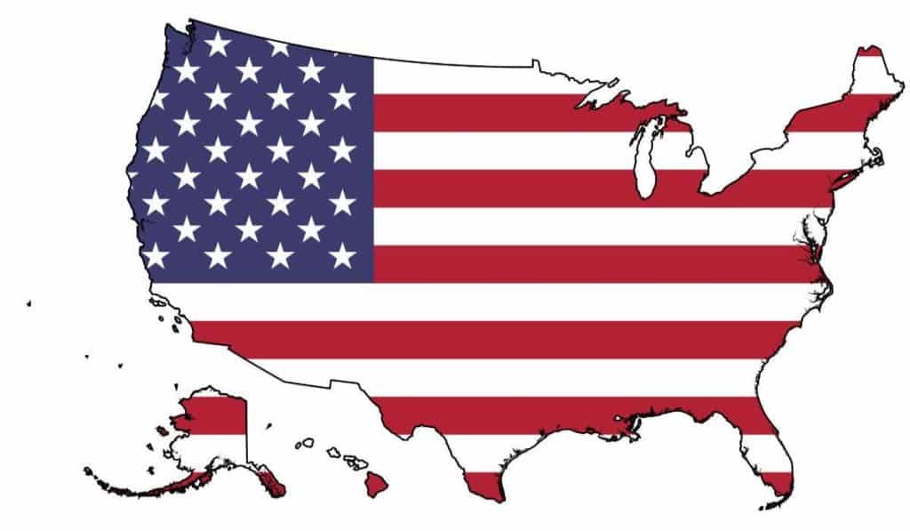 united-states-map with  US flag superimposed