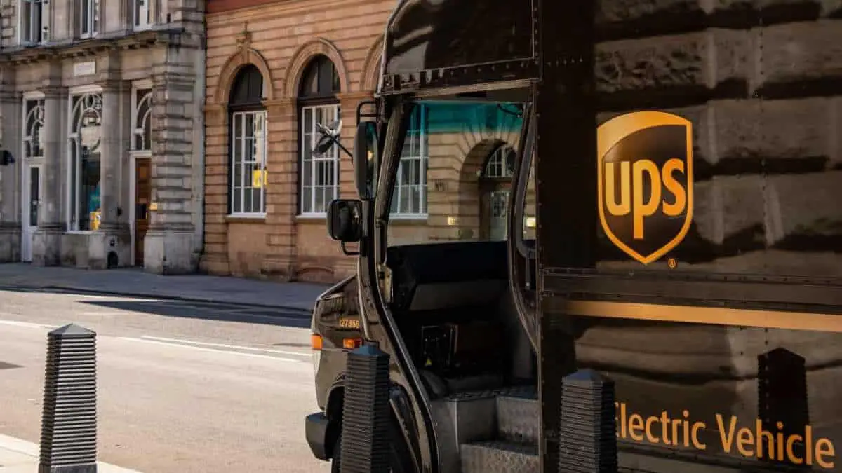 UPS electric delivery van in the streets