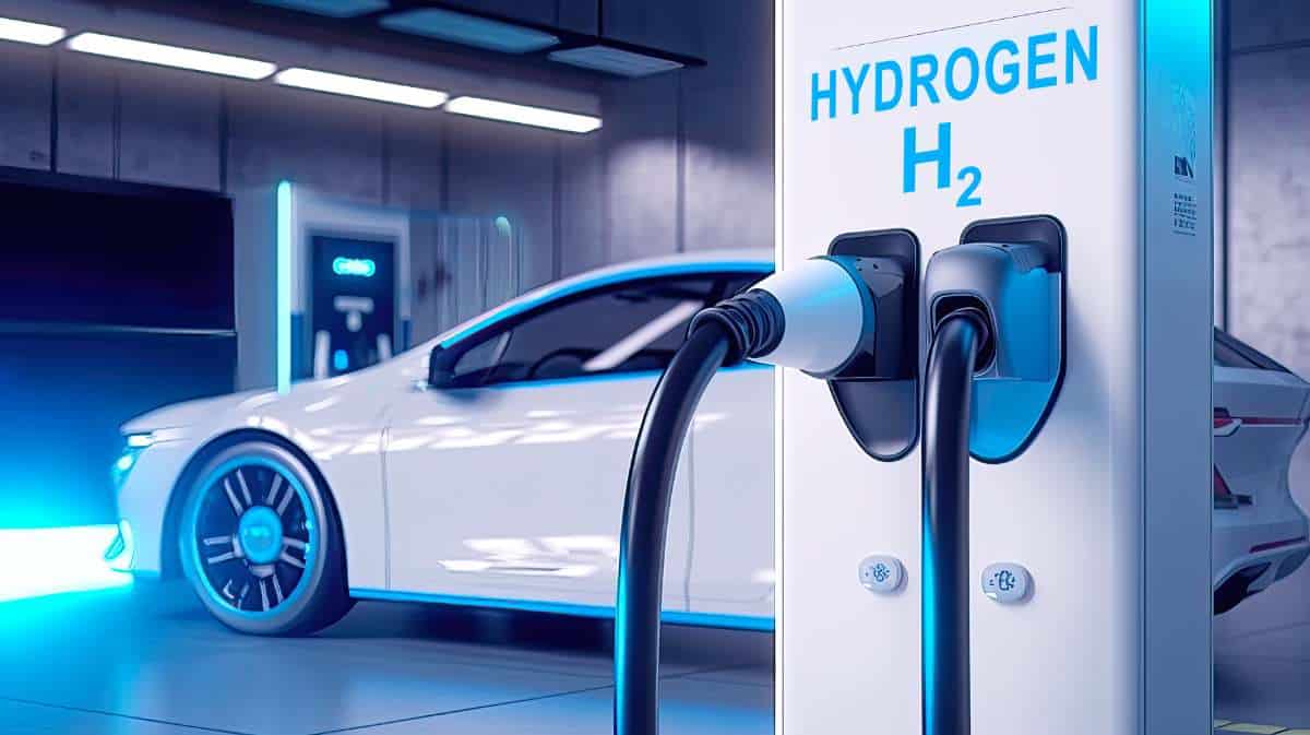 hydrogen fuel cell car at hydrogen filling station