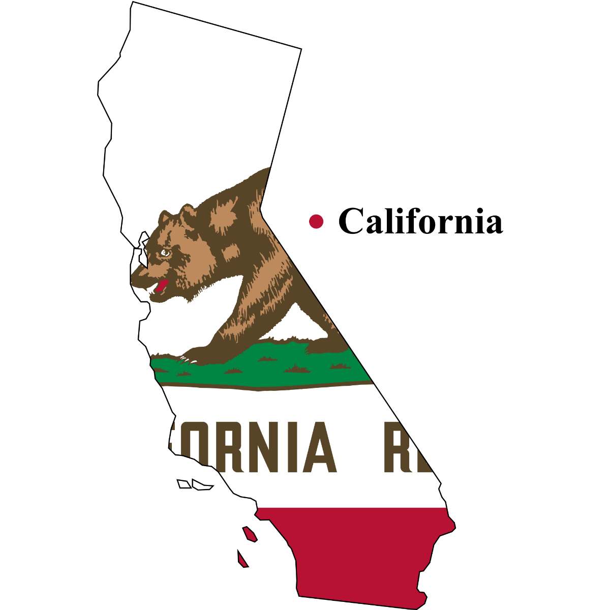 California State map cutout with California flag superimposed