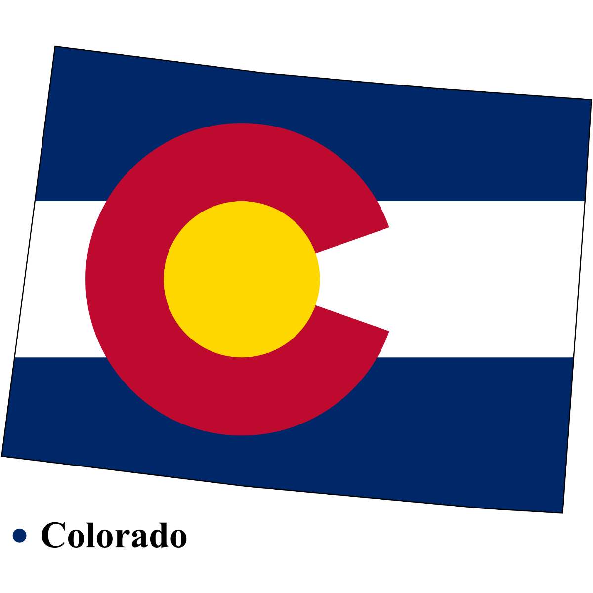 Colorado State map cutout with Colorado flag superimposed