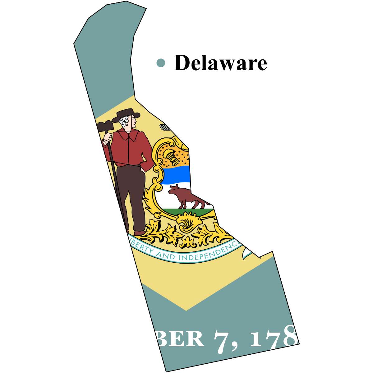 Delaware State map cutout with Delaware flag superimposed
