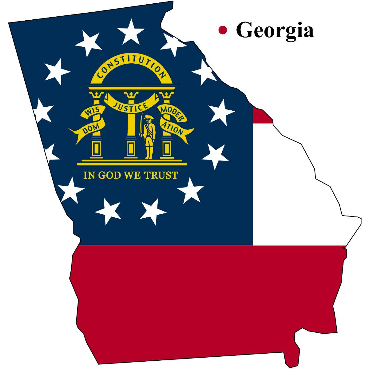 Georgia State map cutout with Georgia flag superimposed