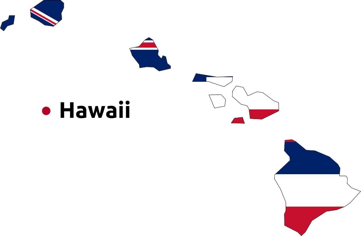 Hawaii State map cutout with Hawaii flag superimposed