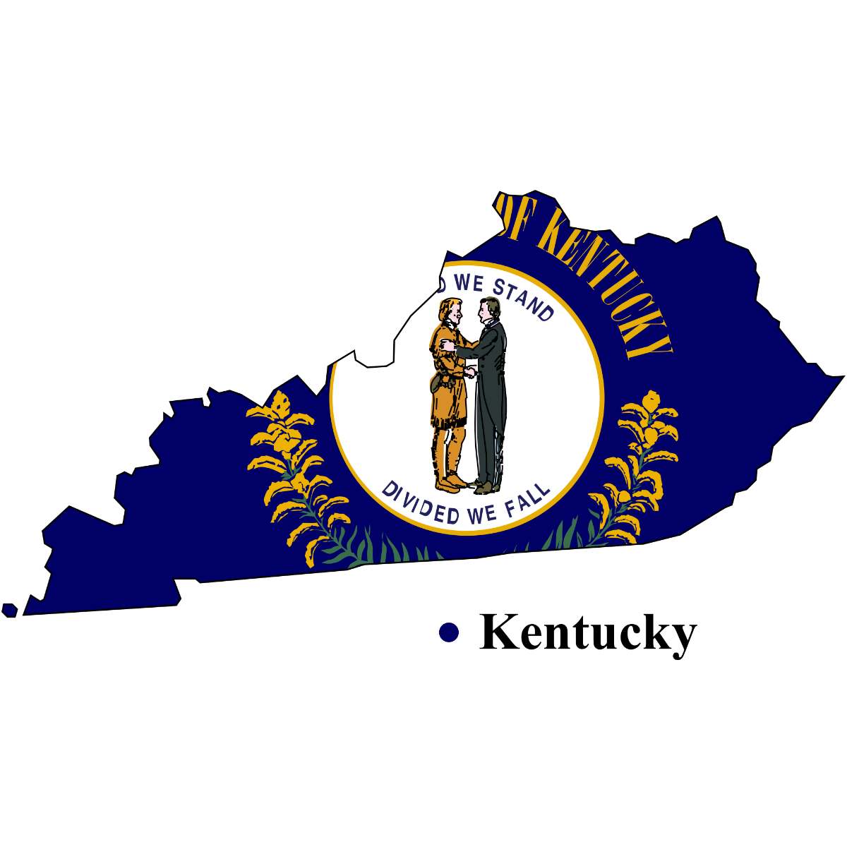 Kentucky State map cutout with Kentucky flag superimposed