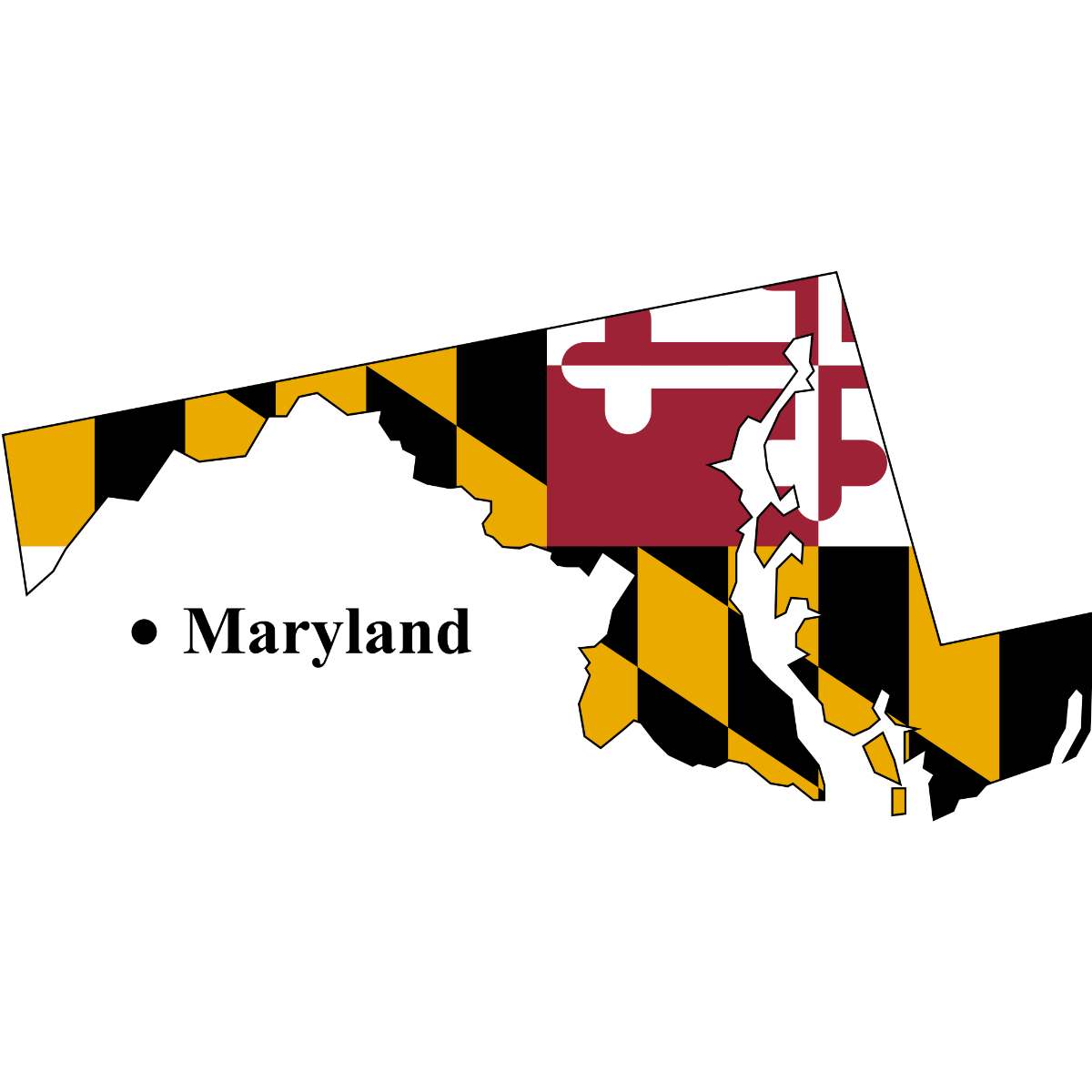 Maryland State map cutout with Maryland flag superimposed