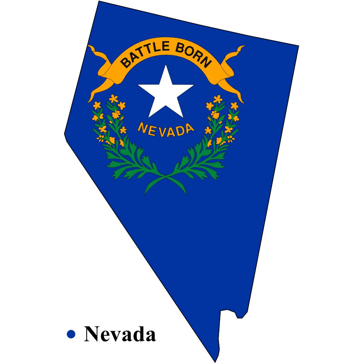 Nevada State map cutout with Nevada flag superimposed