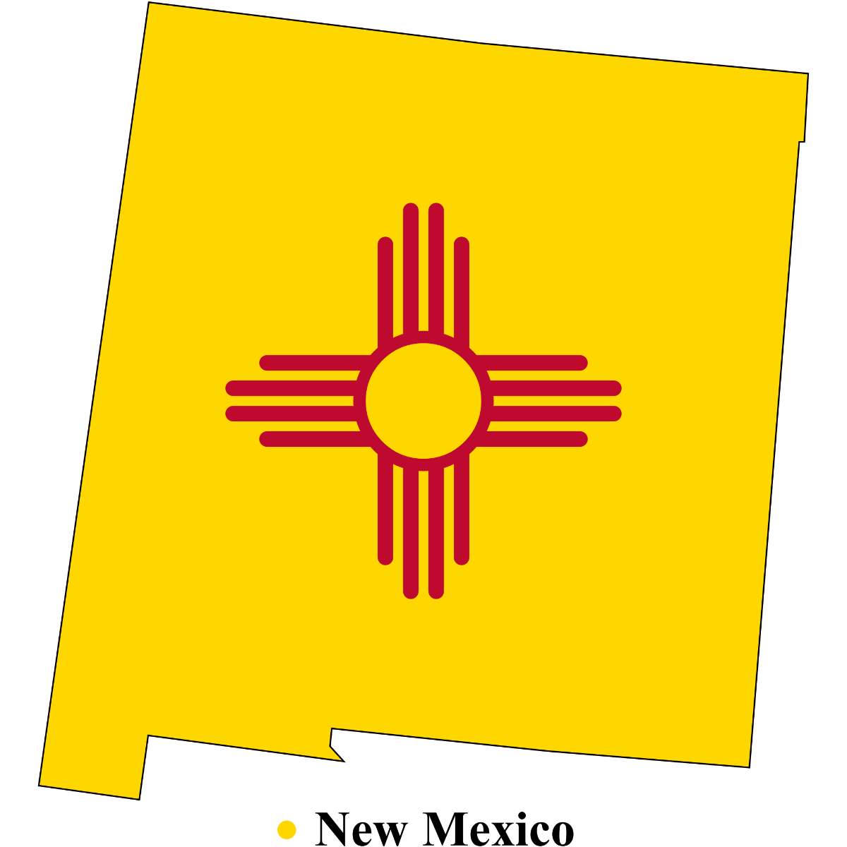 New Mexico State map cutout with New Mexico flag superimposed