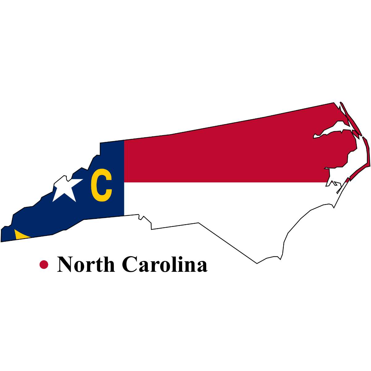North Carolina State map cutout with North Carolina flag superimposed