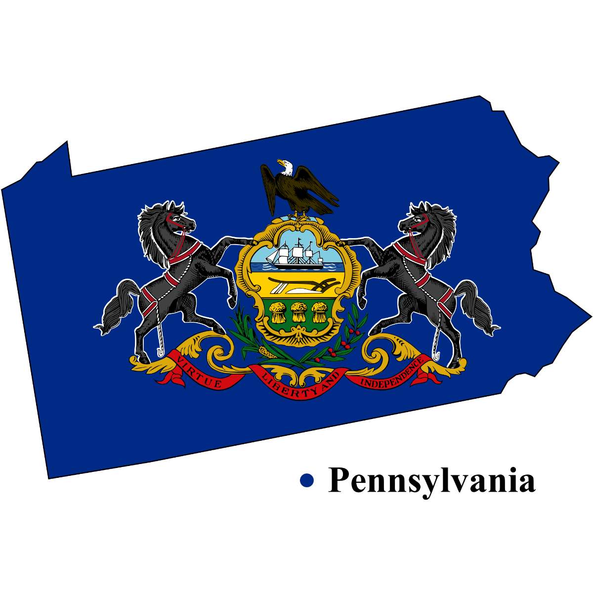 Pennsylvania State map cutout with Pennsylvania flag superimposed