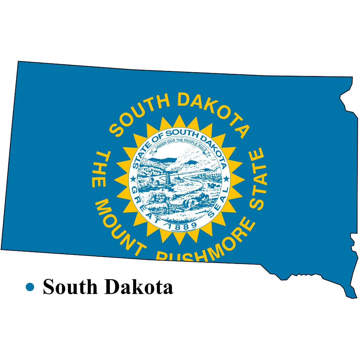 South Dakota State map cutout with South Dakota flag superimposed