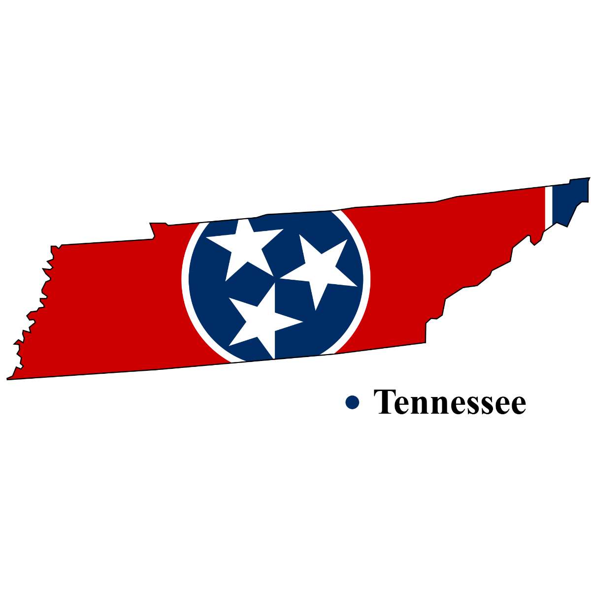 Tennessee State map cutout with Tennessee flag superimposed