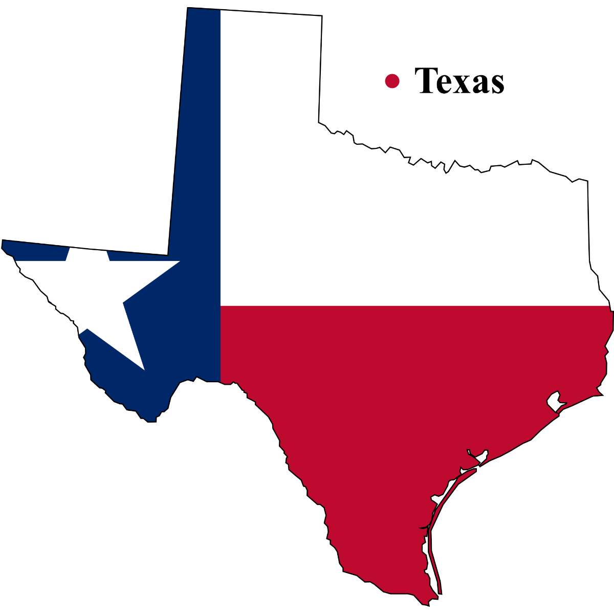 Texas State map cutout with Texas flag superimposed