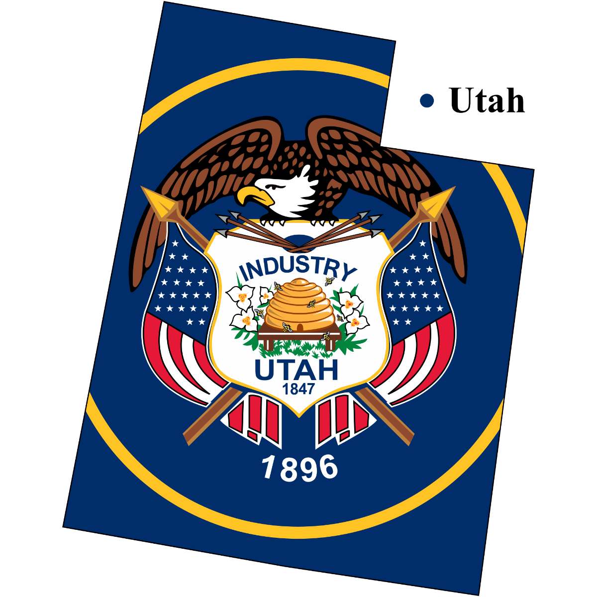 Utah State map cutout with Utah flag superimposed