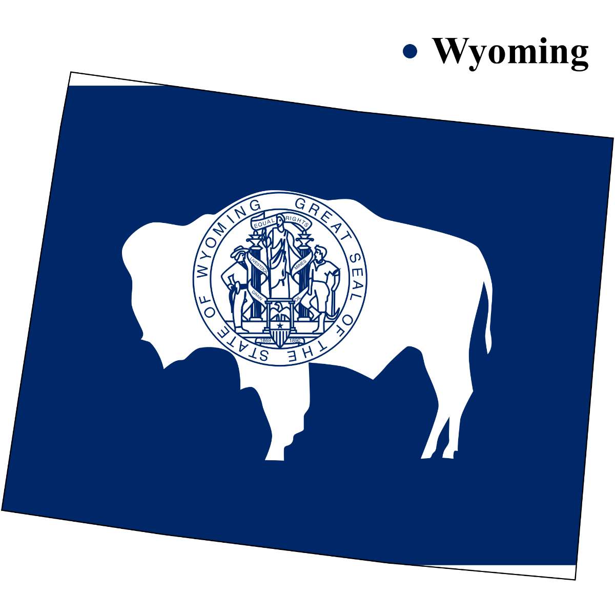 Wyoming State map cutout with Wyoming flag superimposed