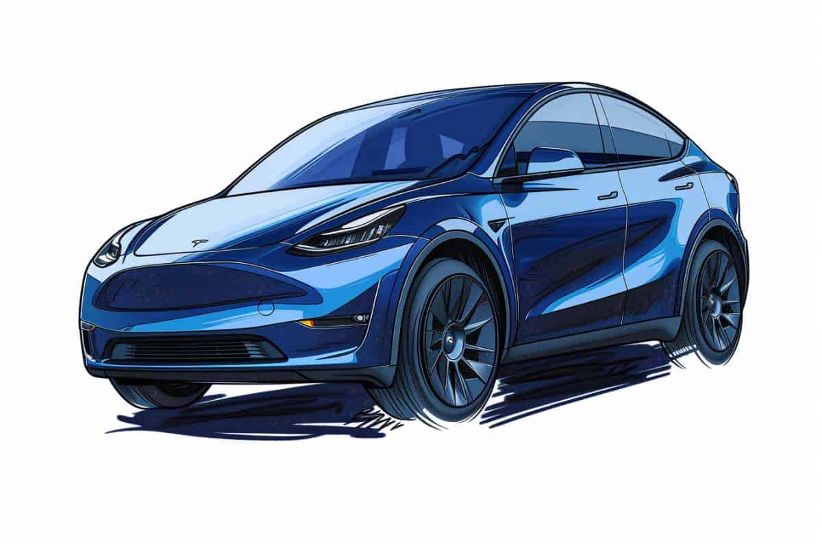 hand drawn illustration of blue Tesla model y