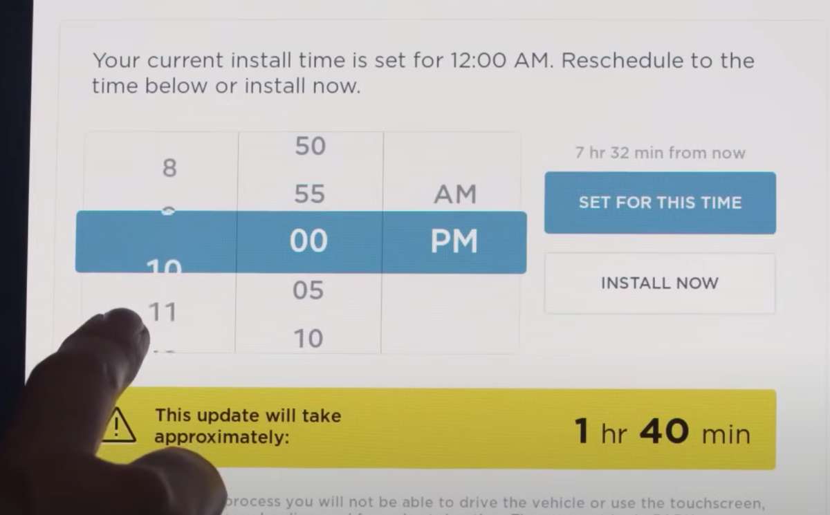 scheduling tesla software update for a later date