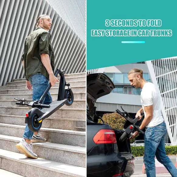 evercross ev10z electric foot scooter product image showing man carrying and storing it folded
